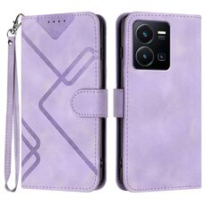 Custodia in pelle per vivo Y77e 5G con motivo a linee Skin Feel (viola chiaro)