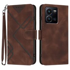 Custodia in pelle per vivo Y77e 5G con motivo a linee Skin Feel (caffè)