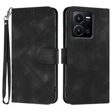 Custodia in pelle per vivo Y77e 5G con motivo a linee Skin Feel (nera)