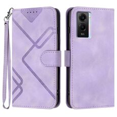 Custodia in pelle per vivo Y55s 2023 5G/Y55 5G Global Line Pattern Skin Feel (viola chiaro)