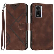 Per vivo iQOO U5e 5G/Y30 5G/Y33e 5G Custodia per telefono in pelle con motivo a linea Skin Feel (caffè)