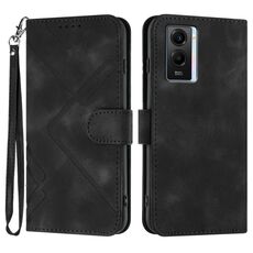 Custodia in pelle per vivo Y75 5G Global/T1 5G Global Line Pattern Skin Feel (nera)