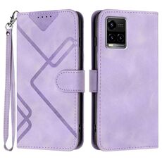 Custodia in pelle per vivo Y33s 4G Global/Y21/Y21s/Y21t con motivo a linee Skin Feel (viola chiaro)