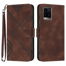 Custodia in pelle per vivo Y33s 4G Global/Y21/Y21s/Y21t con motivo a linee (caffè)