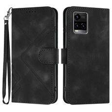 Custodia in pelle per vivo Y33s 4G Global/Y21/Y21s/Y21t con motivo a linee Skin Feel (nero)