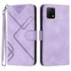 Custodia in pelle per vivo Y72 5G India Line Pattern Skin Feel (viola chiaro)