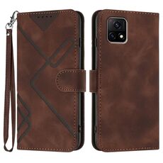 Per vivo Y52s 5G/iQOO U3/Y31s 5G Line Pattern Skin Feel Custodia in pelle per telefono (caffè)