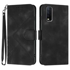 Per vivo Y20/Y20i/Y11s/Y12s/iQOO U1x Custodia in pelle con motivo a linee Skin Feel (Nero)
