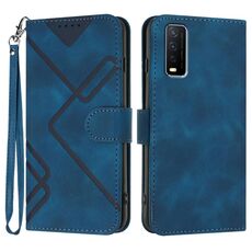 Per vivo Y20/Y20i/Y11s/Y12s/iQOO U1x Custodia in pelle con motivo a linee Skin Feel (Royal Blue)