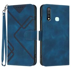 Custodia in pelle per vivo Y19/U3/Y5s/Z5i/U20 con motivo a linee Skin Feel (blu reale)