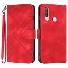 Per vivo Y17/Y15/Y12/Y11 Custodia in pelle con motivo a linee Skin Feel (Rosso)