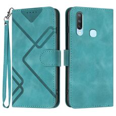 Per vivo Y17/Y15/Y12/Y11 Custodia in pelle con motivo a linee Skin Feel (azzurro)