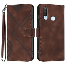 Per vivo Y17/Y15/Y12/Y11 Custodia in pelle con motivo a linee Skin Feel (caffè)