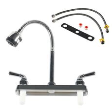 Rubinetto girevole a 360 gradi per cucina con doppia maniglia per camper e furgone (argento)