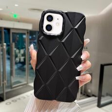 Per iPhone 12 Custodia per telefono antiurto con vernice metallizzata Diamond Lattice Skin Feel a copertura totale (Nero)