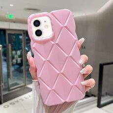 Per iPhone 12 Custodia per telefono antiurto con vernice metallizzata Diamond Lattice Skin Feel a copertura totale (rosa)
