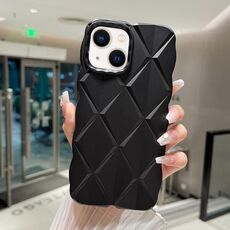 Per iPhone 14 Plus Custodia per telefono antiurto con vernice metallizzata Diamond Lattice Skin Feel a copertura totale (Nero)
