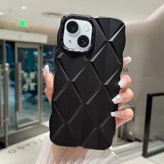 Per iPhone 15 Custodia per telefono antiurto con vernice metallizzata Diamond Lattice Skin Feel a copertura totale (Nero)