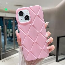 Per iPhone 15 Custodia per telefono antiurto con vernice metallizzata Diamond Lattice Skin Feel a copertura totale (rosa)