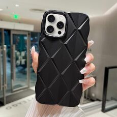 Per iPhone 15 Pro Max Vernice metallizzata Diamond Lattice Skin Feel Custodia antiurto a copertura totale (Nero)