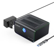 ORICO 8828C3-C Docking station per unità HDD SATA III Dual Bay da 2,5 e 3,5 pollici con funzione di clonazione offline, Tipo di spina: Spina UE (Nero)