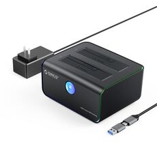 ORICO 8828C3-C Docking station per unità HDD SATA III Dual Bay da 2,5 e 3,5 pollici con funzione di clonazione offline, tipo di spina: spina USA (nero)