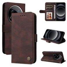 Per Xiaomi 14 Custodia per telefono in pelle con bottoni in metallo Ultra Skin Feel Life Tree (marrone)