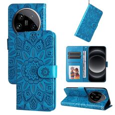 Per Xiaomi 14 Custodia per telefono in pelle girasole ultra goffrata (blu)