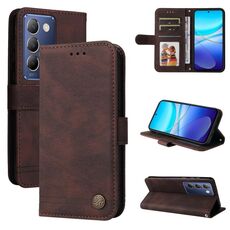 Per vivo Y100 5G IDN / Y200e 5G Global Skin Feel Life Tree Custodia per telefono in pelle con bottoni in metallo (marrone)