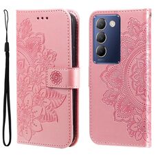 Per vivo Y100 IDN / Y200e 5G Global Custodia in pelle con fiori a 7 petali in rilievo (oro rosa)