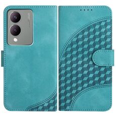 Per vivo Y17s 4G Global/Y28 5G India YX0060 Custodia in pelle per telefono con testa di elefante in rilievo con cordino (azzurro)