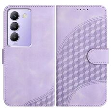 Per vivo Y100 5G IDN/Y200e 5G Global YX0060 Custodia in pelle per telefono con testa di elefante in rilievo con cordino (viola chiaro)