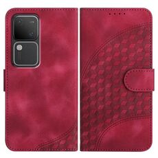 Per vivo V30 5G Global/V30 Pro 5G Global YX0060 Custodia in pelle per telefono con testa di elefante in rilievo con cordino (rosa rossa)