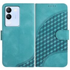 Per vivo V30 Lite 5G Global YX0060 Custodia in pelle per telefono con testa di elefante in rilievo con cordino (azzurro)