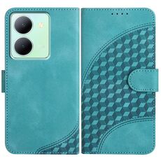 Per vivo Y27s 4G Global YX0060 Custodia in pelle per telefono con testa di elefante in rilievo con cordino (azzurro)