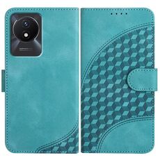 Per vivo Y02A 4G/Y02 4G/Y11 2023/Y02t YX0060 Custodia in pelle per telefono con testa di elefante in rilievo con cordino (azzurro)