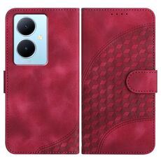 Per vivo Y78 + 5G Global/Y78 5G Global YX0060 Custodia in pelle per telefono con testa di elefante in rilievo con cordino (rosa rossa)