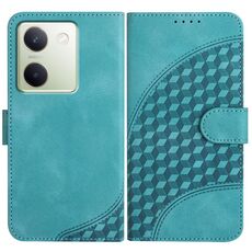 Per vivo Y100 5G Global YX0060 Custodia in pelle per telefono con testa di elefante in rilievo con cordino (azzurro)