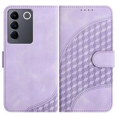 Per vivo V27e 4G Global/T2 4G Global YX0060 Custodia in pelle per telefono con testa di elefante in rilievo con cordino (viola chiaro)