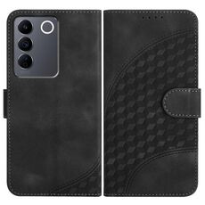 Per vivo V27e 4G Global/T2 4G Global YX0060 Custodia in pelle per telefono con testa di elefante in rilievo con cordino (nero)