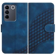 Per vivo V27e 4G Global/T2 4G Global YX0060 Custodia in pelle per telefono con testa di elefante in rilievo con cordino (blu reale)