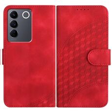 Per vivo V27e 4G Global/T2 4G Global YX0060 Custodia in pelle per telefono con testa di elefante in rilievo con cordino (rosso)