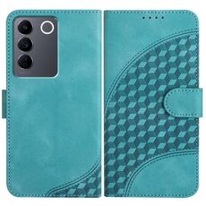 Per vivo V27e 4G Global/T2 4G Global YX0060 Custodia in pelle per telefono con testa di elefante in rilievo con cordino (azzurro)
