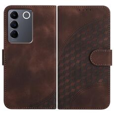 Per vivo V27e 4G Global/T2 4G Global YX0060 Custodia in pelle per telefono con testa di elefante in rilievo con cordino (caffè)