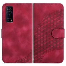 Per vivo Y72 5G/iQOO Z3/Y52 5G YX0060 Custodia in pelle per telefono con testa di elefante in rilievo con cordino (rosa rossa)