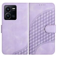 Per vivo Y35 4G Global/Y22s 4G Global YX0060 Custodia in pelle per telefono con testa di elefante in rilievo con cordino (viola chiaro)