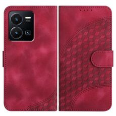 Per vivo Y35 4G Global/Y22s 4G Global YX0060 Custodia in pelle per telefono con testa di elefante in rilievo con cordino (rosa rossa)