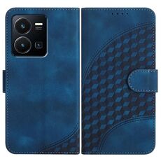 Per vivo Y35 4G Global/Y22s 4G Global YX0060 Custodia in pelle per telefono con testa di elefante in rilievo con cordino (blu reale)