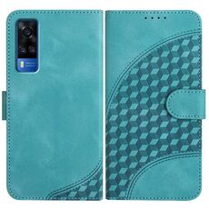 Per vivo Y53s 4G/Y51a/Y33 4G YX0060 Custodia in pelle per telefono con testa di elefante in rilievo con cordino (azzurro)