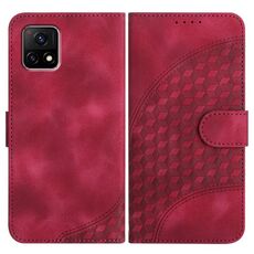 Per vivo Y52s 5G/iQOO U3/Y31s 5G YX0060 Custodia in pelle per telefono con testa di elefante in rilievo con cordino (rosa rossa)